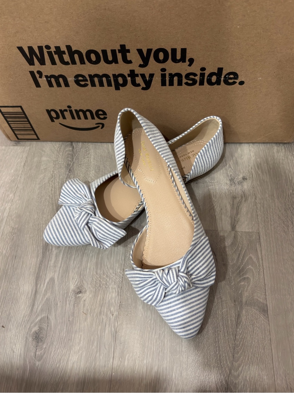 Isaac Mizrahi Striped Pointed-Toe Flats in Blue and White